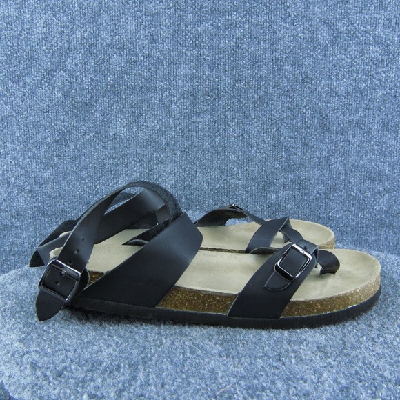 Outwoods Women Ankle Strap Sandal Shoes Black Leather Size 10 Medium - Picture 4 of 10